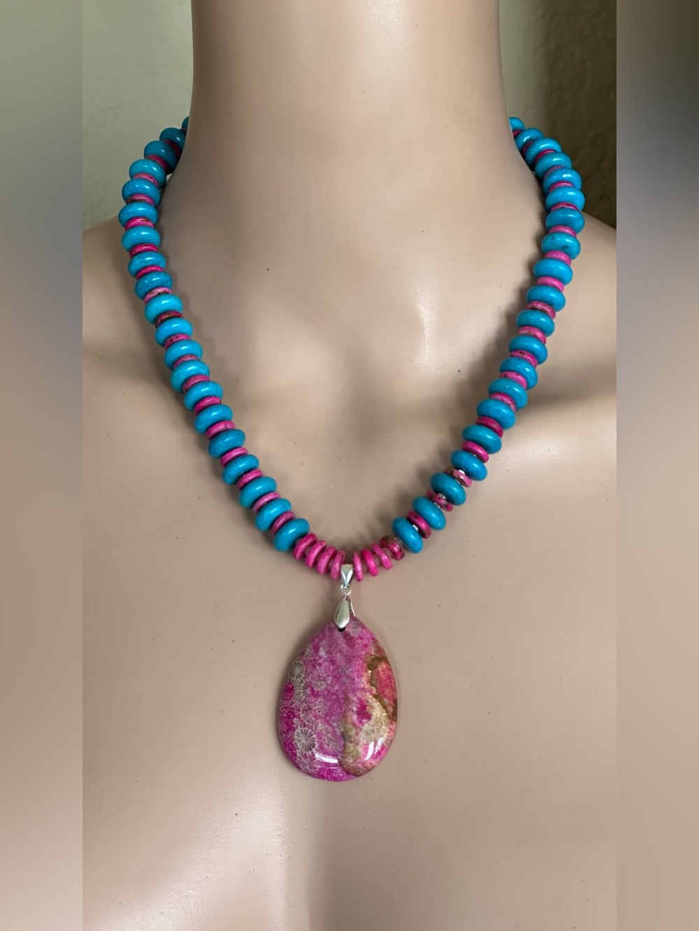 22 inch Mixed bead necklace plus matching Sterling Silver earrings